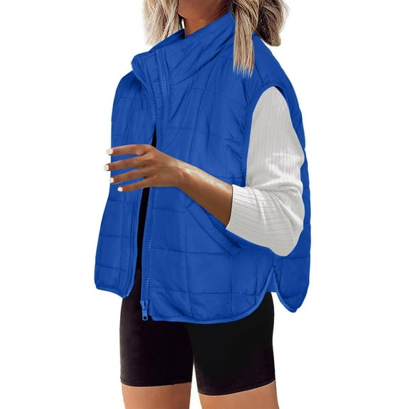 mihongmao 2025 Cyber_Monday Clearance and Black_Friday Clearance Womens Puffer Ladies Sleeveless Zip Up Outerwear Warm Puffer Lightweight Down All Winter Jackets Coats Blue XXL