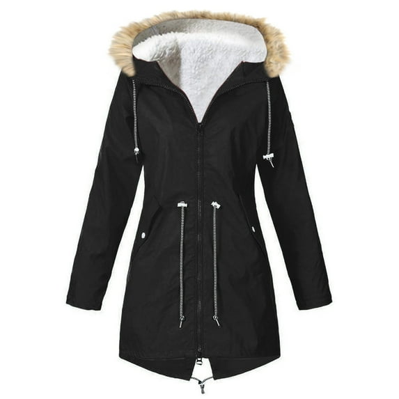 mihongmao Up to 60% off! Winter Jackets for Women Women Solid Winter Warm Thick Outdoor Plus Size Hooded Raincoat Windproof,Womens Plus Size Clearance $5 Black XXXXL