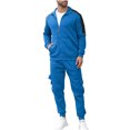 thumbnail image 1 of mihongmao Airport Outfits for Men 2026 Men's Solid Color Sports Pants Zipper Pocket Long Sleeve Collar Set Blue XL, 1 of 8