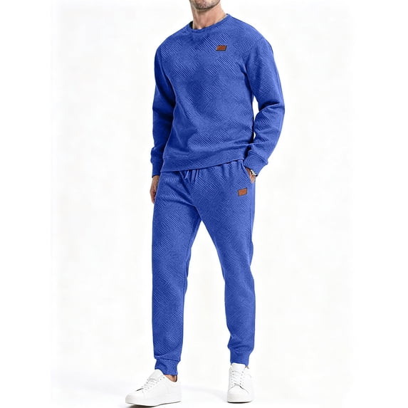 mihongmao Airport Travel Outfit Men Hoodie Sports Pants Set Casual Solid Color Round Neck Two-piece Set Men's Long Sleeved Pants Long Sleeved Round Neck Top/shirt Set Blue 3X