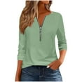 thumbnail image 1 of mihongmao Black * Friday Fashion Women's Casual Printed Round Neck Long Sleeve T-shirt Blouse Zipper Tops Green XL, 1 of 5