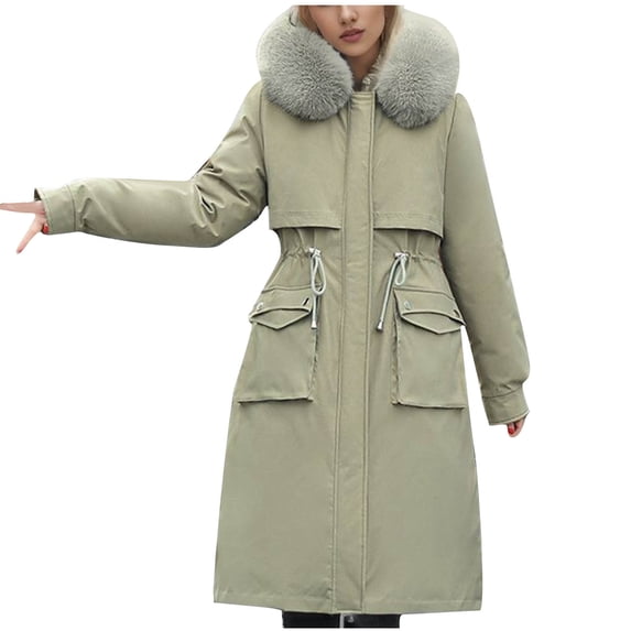 mihongmao Black_Friday,Cyber/Monday Clearance Women's Fall and Winter Long Sleeved Warm Cotton Jacket Bread Green M