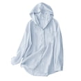 thumbnail image 1 of mihongmao Black_Friday,Cyber/Monday Clearance Women's Fashionable Hooded Pocket Sunscreen Suit Long Sleeved Linen Air-conditioned Shirt Top Jacket Blue XXL, 1 of 8