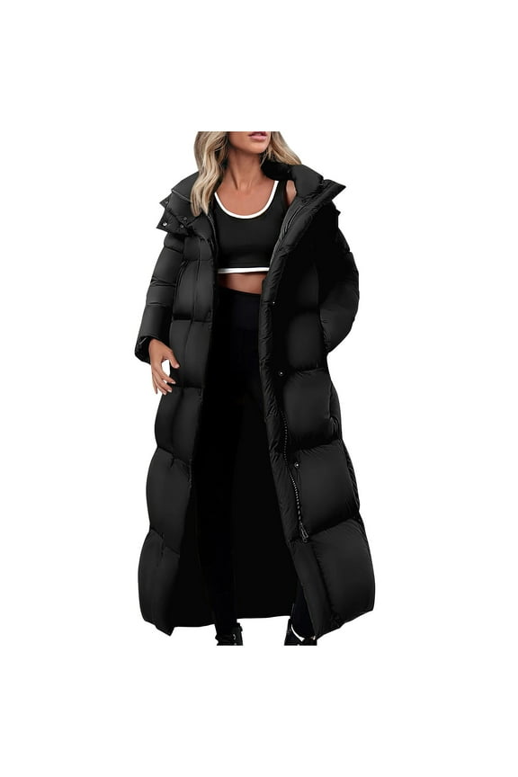 Black_Friday,Cyber/Monday Clearance Women's Winter Long Hooded Long Sleeved Jacket Thick Jacket Loose Jacket Black M