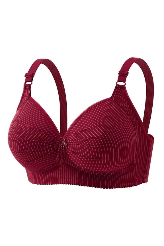 Bra and Panty Sets for Women Strapless Bra for Large Breasts Woman's Stripe Gathered Together Large Size Daily Bra Underwear No Rims Wine 4X