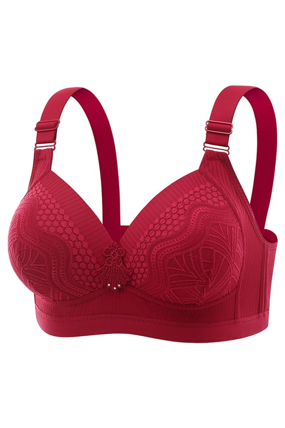 Bra and Panty Sets for Women Binder Bra Women's Solid Color Seamless Lifting Soft Support Bra for Women Everyday Bras Red XL