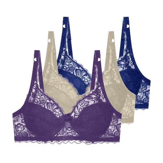mihongmao Bralettes for Women with Support High Support Sports Bras Women Lace Plus Size Bra without Steel Ring Gathers European and Sexy Thin Breathable Underwear Purple 95C