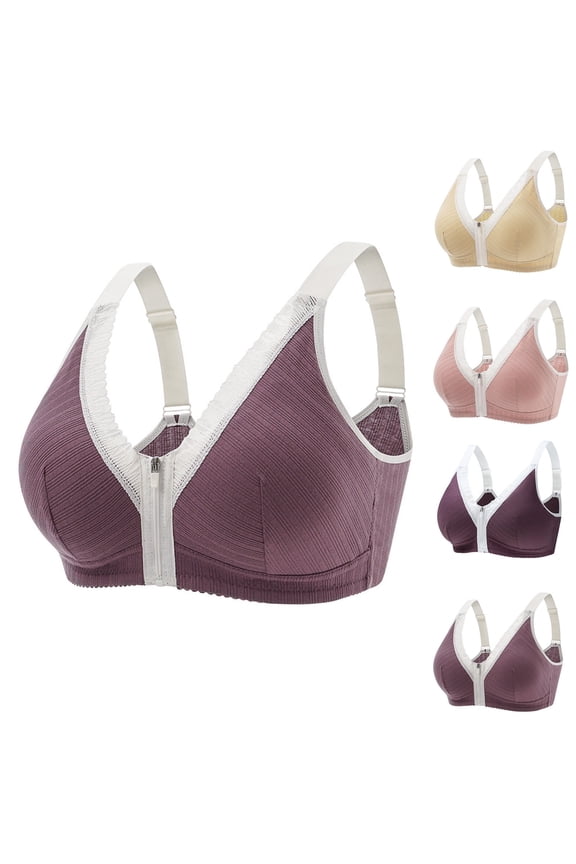 Bralettes for Women with Support Large Bust Women Fashion Sexy Front Zipper Ringless Underwear Plus Size Together Everyday Bras Pink 6X