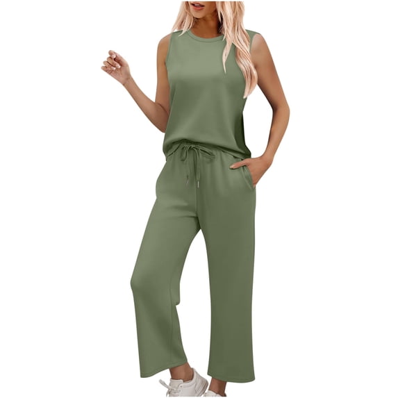 mihongmao Business Casual Outfits For Women Vacation Outfits For Women Women Solid Two Piece Sets for Women Summer Vacation Travel Outfits Round Neck Lounge Matching Sets Green XL