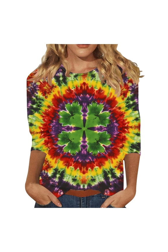 Carnival Shirts Women Ladies' Casual St. Patrick's Day Printed Round Neck Three Quarter Sleeved T-shirt Loose Top Green 4X