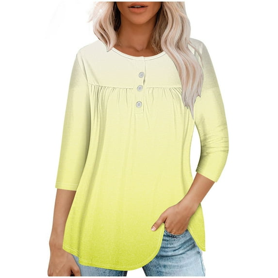 mihongmao Clearance Women Casual Summer Printed T-Shirt Quarter Sleeve Round Neck Ruched Pullover Blouse Tops,Women's Tank Tops Yellow M