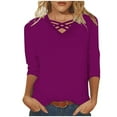 thumbnail image 1 of mihongmao Clearance Women's Fashion Casual V-neck 3/4 Sleeve Top,Crop Tops for Women Purple XXL, 1 of 5