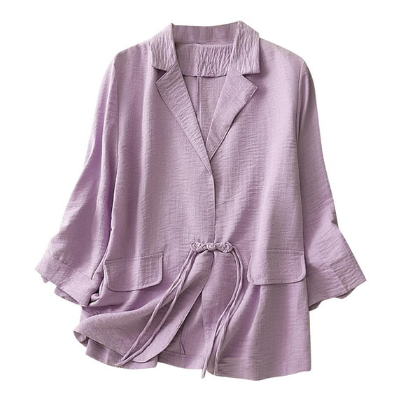 mihongmao Coats for Women Women's Spring Summer Linen Casual Long Sleeve Trun Down Collar Blouse Loose Tops,Womens Tops Plus Size Purple XL
