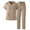 thumbnail image 1 of mihongmao Cotton Scrubs for Women Black Cozy Fit Wide Leg 4 Way Stretch Nursing Clinic Uniform Short Sleeve Nurse Workwear Separate Set Suit with Pocket Khaki 2X, 1 of 5