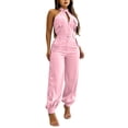 thumbnail image 1 of mihongmao Dressy Outfits for Ladies Club Sets Women Stand Collar Sleeveless Tops High Waist Ankle Strap Overalls Suit Pink XL, 1 of 6
