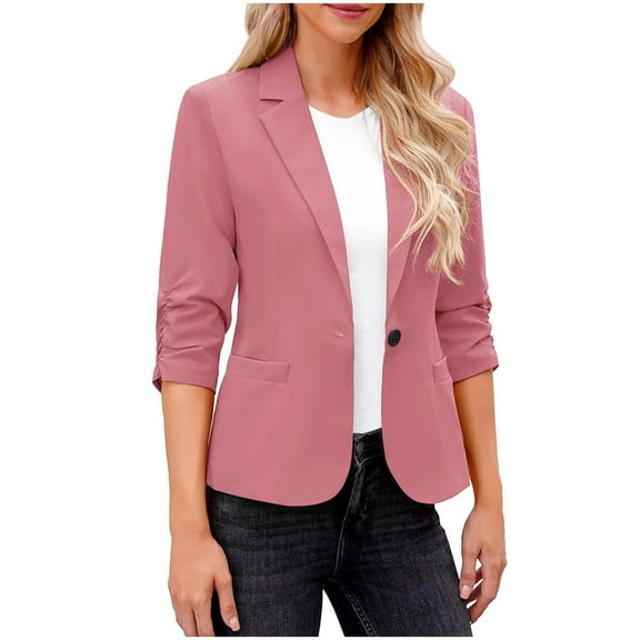 mihongmao Fall Clothes for Women 2024 Womens Fashion Womens Casual Solid Suit Jacket Tops,Womens Tops Plus Size Pink L