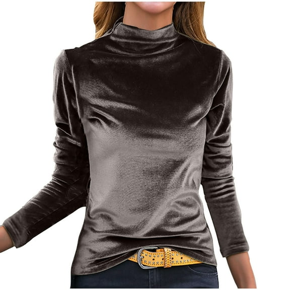mihongmao Fashion 2026 Fall Womens Tops Plus Women's Casual Solid Top Winter Long Sleeve Turtleneck Blouse Shirts, Coffee M
