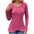 thumbnail image 1 of mihongmao Fashion Fall Clothes for Women Fashion Women's Solid Color Knitted Round Neck Pullover Long Sleeved Top, Hot Pink S, 1 of 8
