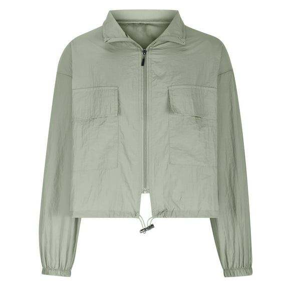 mihongmao Fashion Deals, Winter Jackets for Women Women's Solid Color Thin Drawstring Waistband Top Workwear Short Jacket,Womens Tops Plus Size Green M