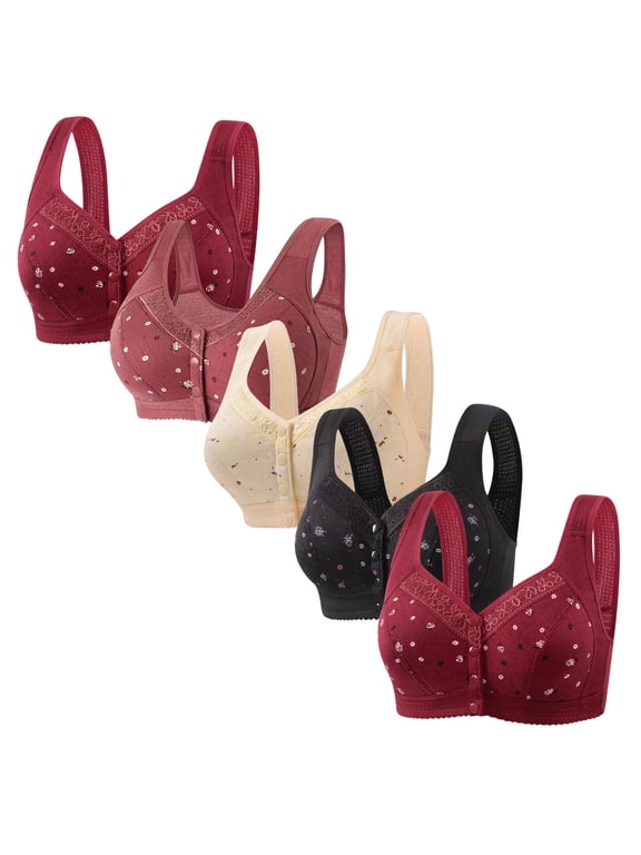 Jelly Bra Binder Bra 5pc Woman's Comfortable Lace Breathable Bra Underwear No Rims Multicolor 2X