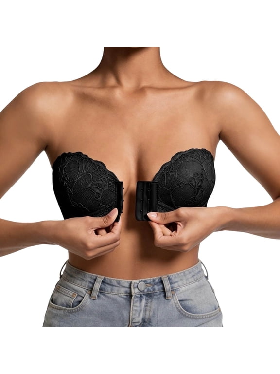 Jelly Bra Binder Bra Lace Strapless Front Buttoned Daily Bra Black 2X