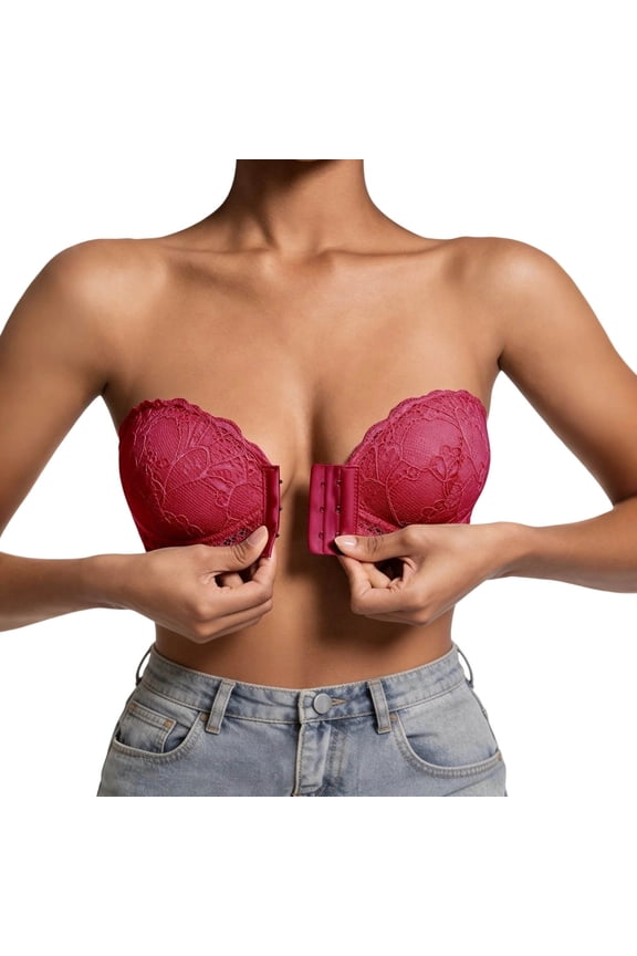 Jelly Bra Binder Bra Lace Strapless Front Buttoned Daily Bra Red M