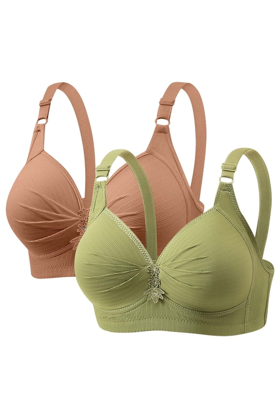 Jelly Bra Binder Bra Women's Non Steel Ring Style Printed Gathered Middle Button Breathable Underwear Daily Bra Brown 36