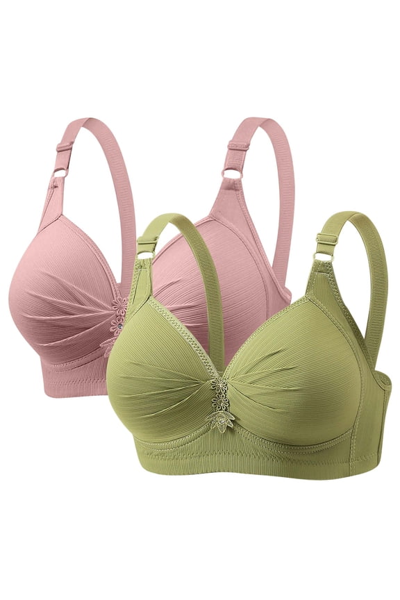 Jelly Bra Binder Bra Women's Non Steel Ring Style Printed Gathered Middle Button Breathable Underwear Daily Bra Pink 48