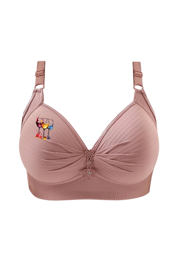 Jelly Bras for Women Sports Bras Large Bust Woman's Printing Gathered Together Large Size Daily Bra Underwear No Rims Pink 3X