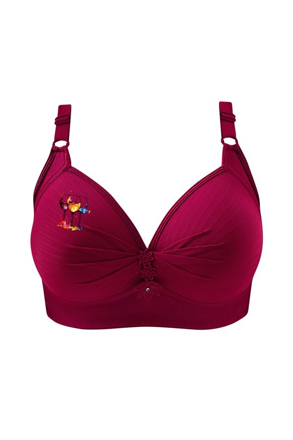 Jelly Bras for Women Sports Bras Large Bust Woman's Printing Gathered Together Large Size Daily Bra Underwear No Rims Red 3X