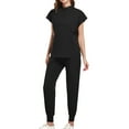 thumbnail image 1 of mihongmao Jogger Scrubs for Women 4-Way Stretch Casual Nurse Protective Uniform Short Sleeve Round Neck Shirt Set Black 2X, 1 of 4