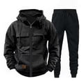 thumbnail image 1 of mihongmao Jogger Sets for Men 2 Piece Men's Zipper Workwear Pullover Hooded Sweatshirt Set Solid Color Cardigan Pocket Casual Two-piece Set Men's Long Sleeved Hooded Set Black L, 1 of 4