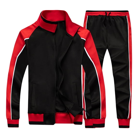 mihongmao Jogger Sets Seatsuit Fall 2 Piece Athletic Sets Man Color Blocked Sports Pants Zipper Pocket Long Sleeve Collar Set Black L