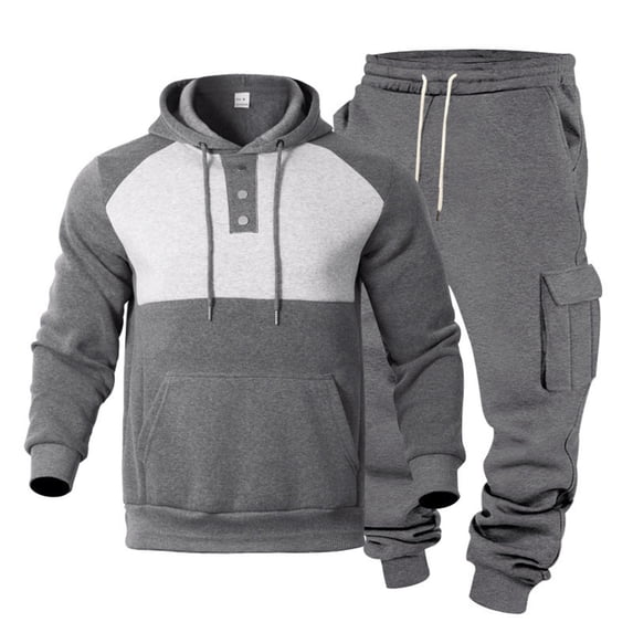 mihongmao Jogger Sets for Men 2 Piece Men Casual Pullover Hooded Sports Solid Long Sleeve Trousers Two-Piece Elastic Waist Tracksuit Dark Gray M