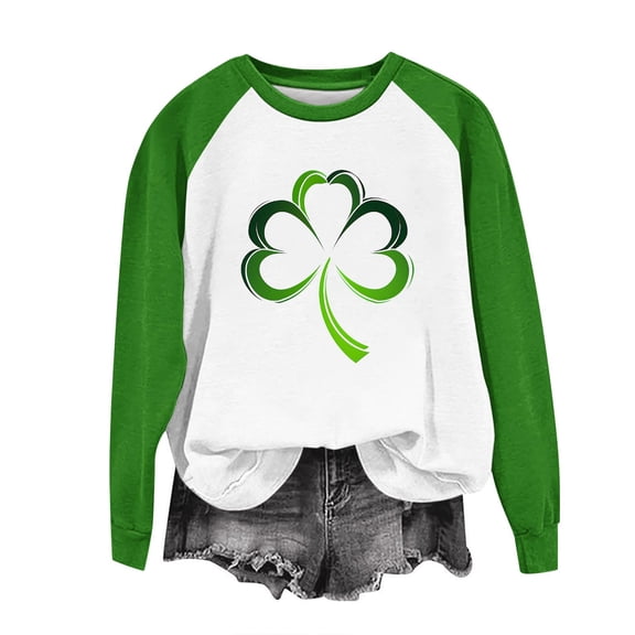 mihongmao Mardi Gras T Shirts for Women Casual St. Patrick's Day Printed Long Sleeved Round Neck Shoulder Sweatshirt Green 4X