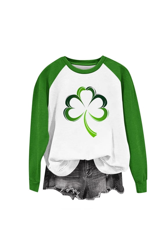 Mardi Gras T Shirts for Women Casual St. Patrick's Day Printed Long Sleeved Round Neck Shoulder Sweatshirt Green 5X