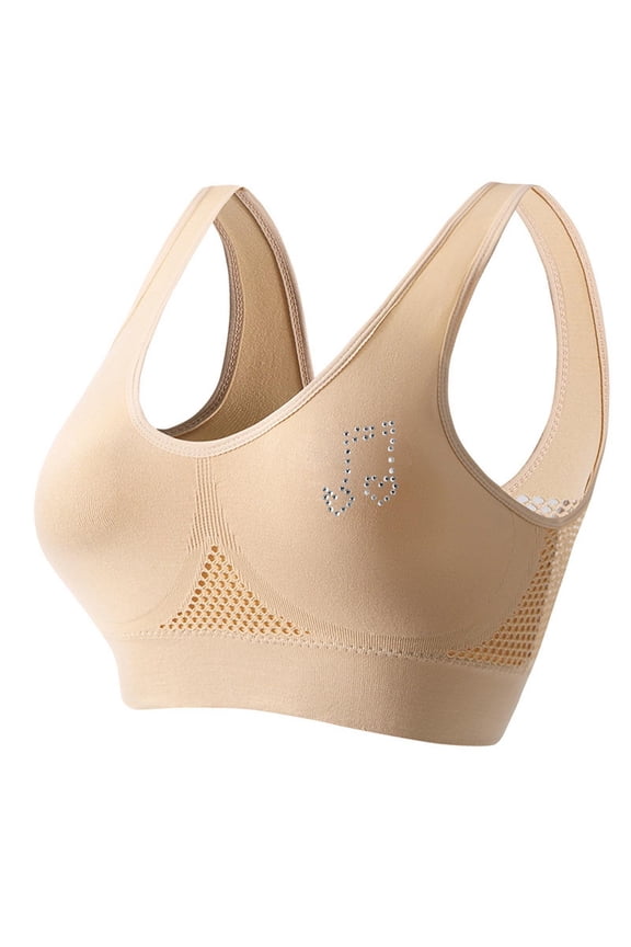 Maternity Bra Strapless Bra for Large Breasts Women Seamless Sports Bra Wirefree Yoga Bra with Removable Pads Beige XL