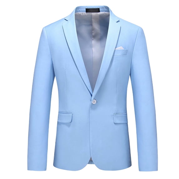 mihongmao Men Suits 2 Piece Sets for Men Fashionable Solid Color Lapel Long Sleeved Business Pocket Button Wedding Suit Jacket Sky Blue XS