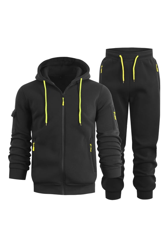 Mens 2 Piece Outfits Sweatsuits Men 2 Piece Outfit Drawstring Zip Up Hoodie Matching Waist Sweatpants Sets Black 2X