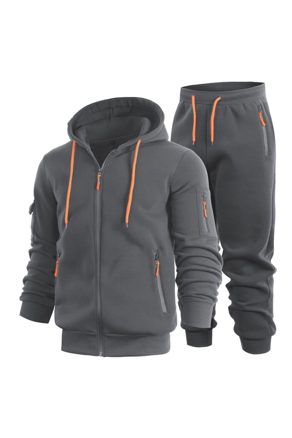 Mens 2 Piece Outfits Sweatsuits Men 2 Piece Outfit Drawstring Zip Up Hoodie Matching Waist Sweatpants Sets Dark Gray 2X