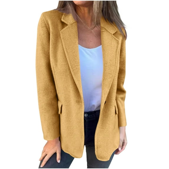 mihongmao New & trending, Winter Coats for Women Women's Winter New Casual Solid Color Woolen Single Button Long Sleeve Fashion Jacket,Womens Tops Plus Size Yellow XXXXL
