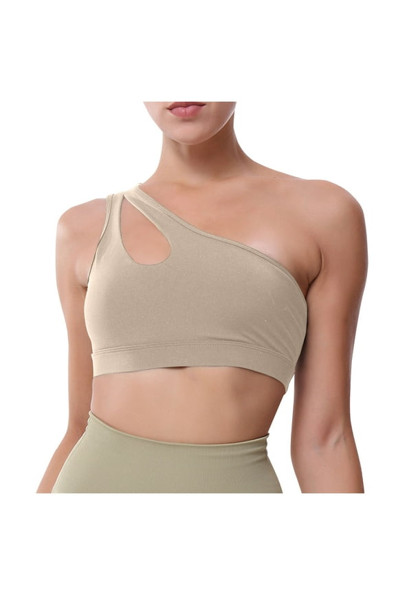 Nursing Bra Built In Bra Tank Tops Woman's Solid Color Large Size One-Shoulder Ventilate Sport Bras without Steel Rim Khaki L
