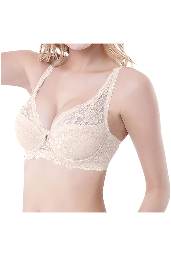 Nursing Bra Plus Size Sports Bras Women Lace Plus Size Bra without Steel Ring Gathers European and Thin Breathable Underwear Beige 95C
