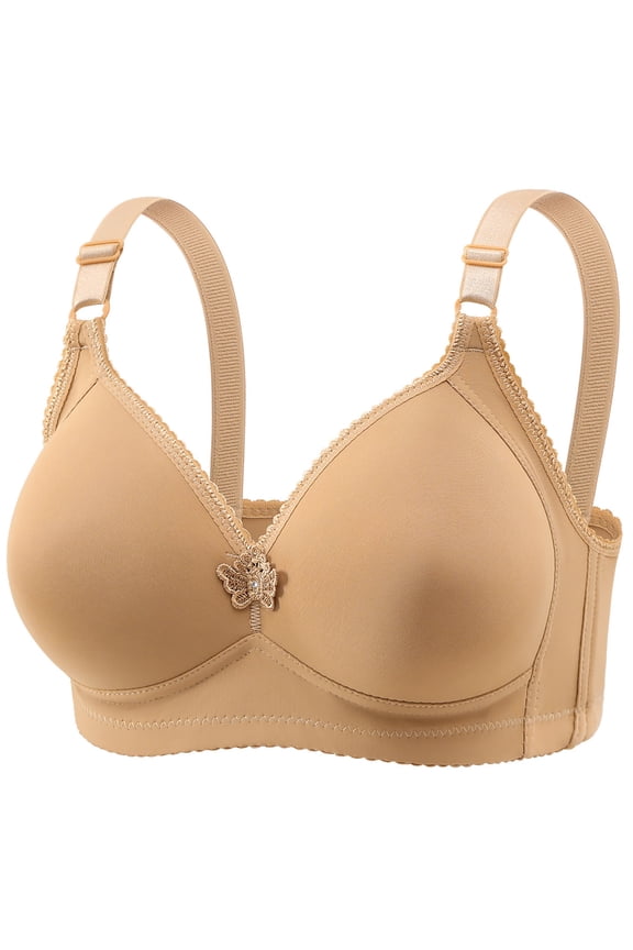 Nursing Bras for Breastfeeding Binder Bra Women's Plus Size without Steel Rims Comfortable and Breathable Gathering Underwear Non-magnetic Thin Cup Bra Beige S