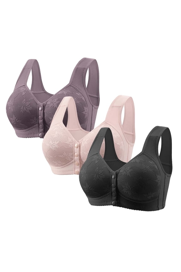 Nursing Bras Camisole with Built In Bra Front Snaps 3PC Women's Non Magnetic and Non Steel Ring Gathered Bra with Thin Cup and Adjustable Lace Bra Underwear Multicolor 4X
