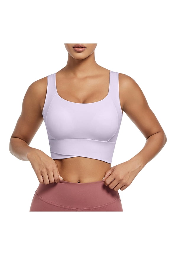 Nursing Bras Sports Bras Large Bust Women's Non Steel Ring Gathering Yoga Beauty Integrated Fixed Chest Pad Fitness Sports Bra Purple M