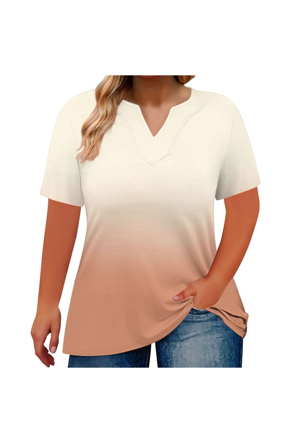 Oversized Tshirts for Women Casual Tops Tshirts Shirts Women's V-neck Printed Oversized Short SleevesT-shirt Khaki 5X