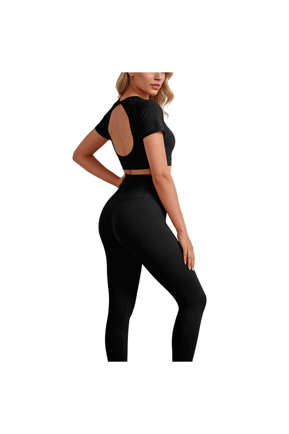 Pilates Outfits For Women Yoga Sets Workout 2 Piece Sets Women's Elastic Fitness Pants Yoga Sports Set Women's Casual Yoga Set Black S