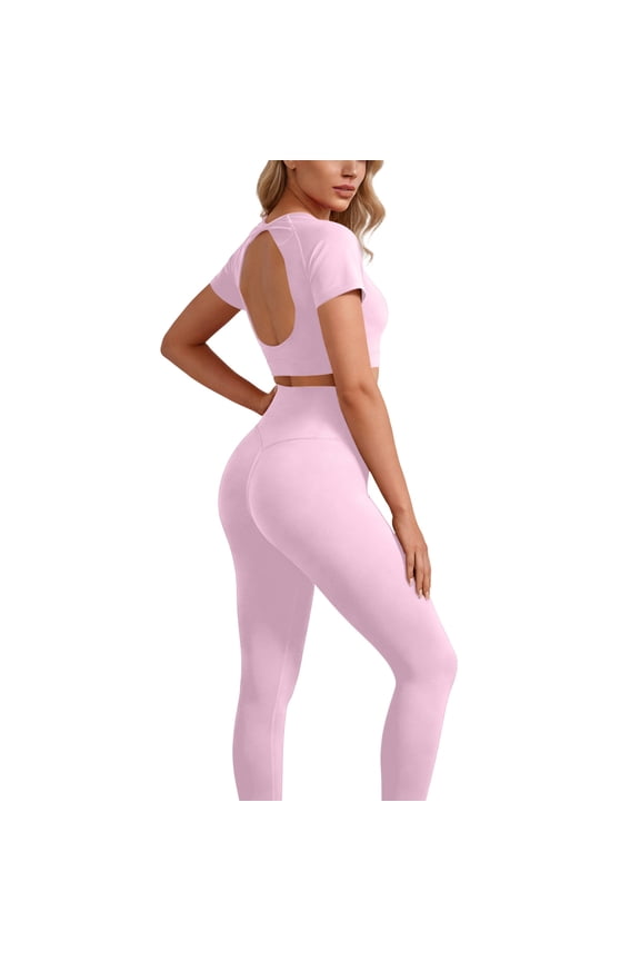 Pilates Outfits For Women Yoga Sets Workout 2 Piece Sets Women's Elastic Fitness Pants Yoga Sports Set Women's Casual Yoga Set Pink XXL