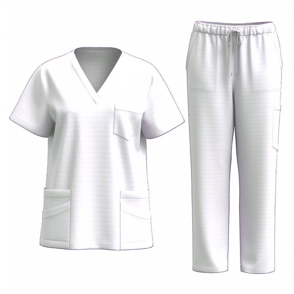 mihongmao Plus Size Scrubs Cozy Fit Cotton Scrubs for Women V-Neck Pocket with Elastic Drawstring Waist Long Pants Dry Cleaning Hand Nurse Suit White 2X
